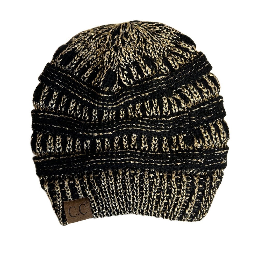 C.C Metallic Winter Knitted Beanie-Black/Gold